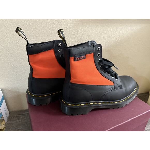 Dr. Martens 1460 Panel Leather & Ventile Ankle Boots Coral Orange Womans US 7 - Picture 2 of 8